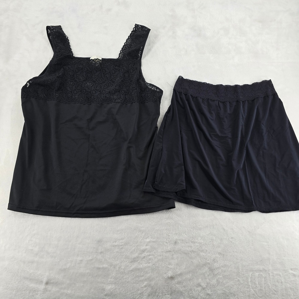 Cinema Etoile 2pc Lingerie Set Women XL Camisole Skirt Black Lace Trim 640583